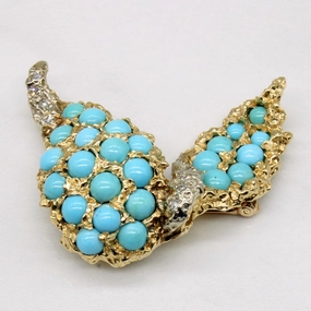 Glam Mode Classic Jewelry Design Turquoise & Diamond Brooch | 2.75ctw, 0.15ctw |