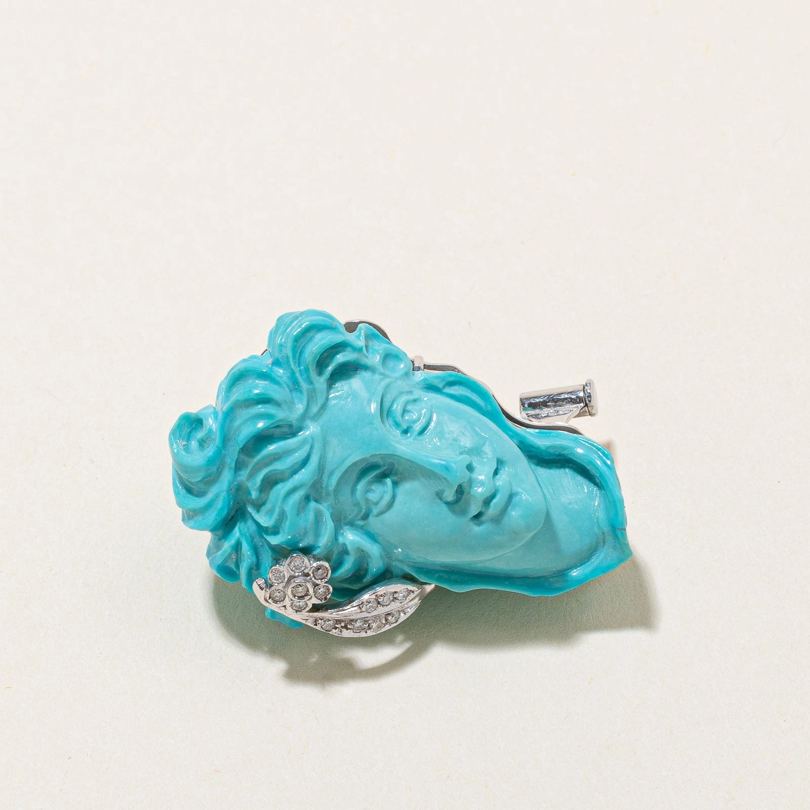 Radiant Appeal Formal Highlight Turquoise & Diamond Cameo Convertible Pendant & Brooch | 50.00ct, 0.14ctw