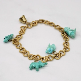 Romantic Date Dainty Accent Turquoise Animal Charm Bracelet | 10.00ctw | 8" |