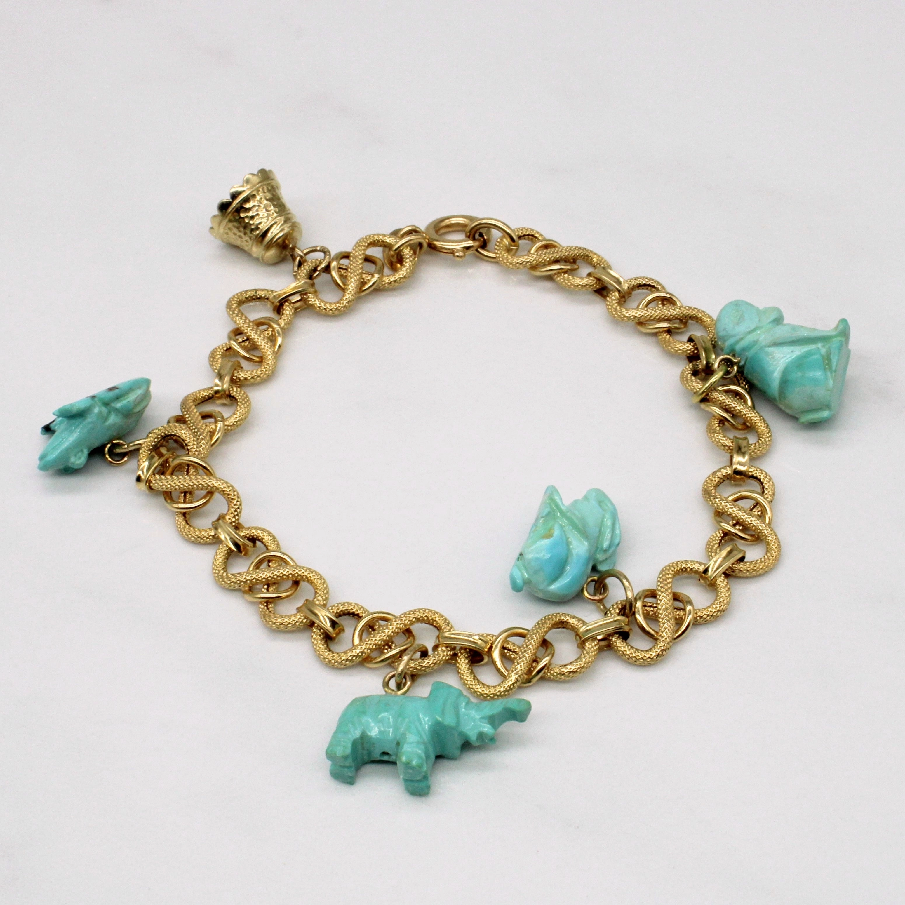Romantic Date Dainty Accent Turquoise Animal Charm Bracelet | 10.00ctw | 8" |