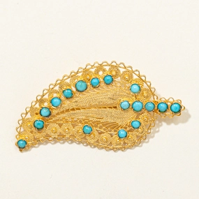 Turquoise Filigree Feather Brooch | 1.10ctw Clean Aesthetic