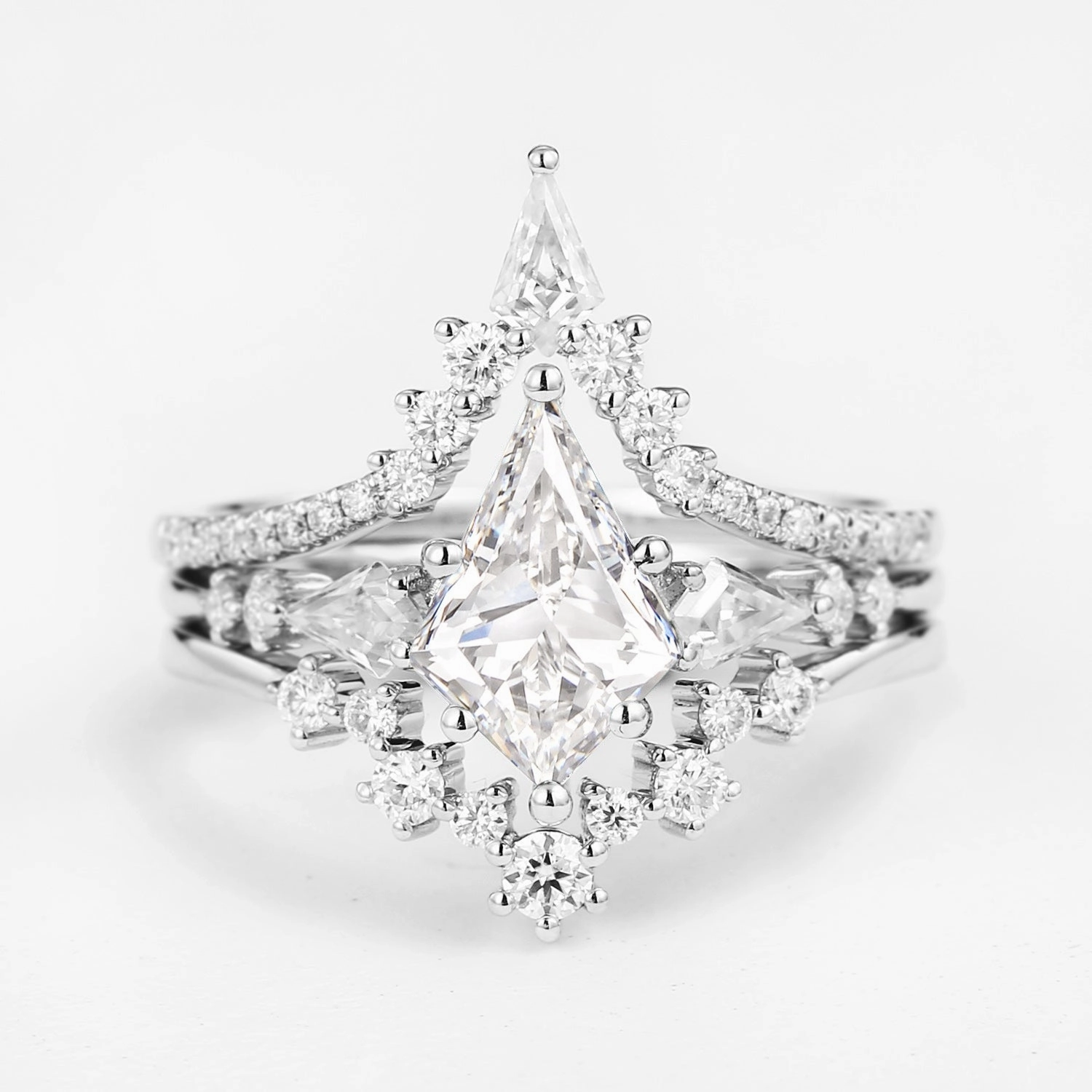 Twin Flames - Kite Cut Moissanite Engagement Ring Set 3pcs - Tyler Fine finishing Vibrant Accessories