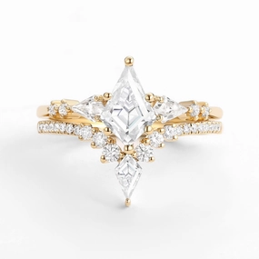 Elegant Pick Simple Edge Twin Flames - Women Kite Moissanite Wedding Ring Sets 2pcs