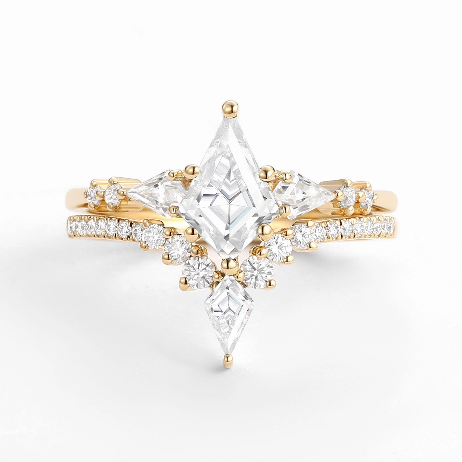 Elegant Pick Simple Edge Twin Flames - Women Kite Moissanite Wedding Ring Sets 2pcs