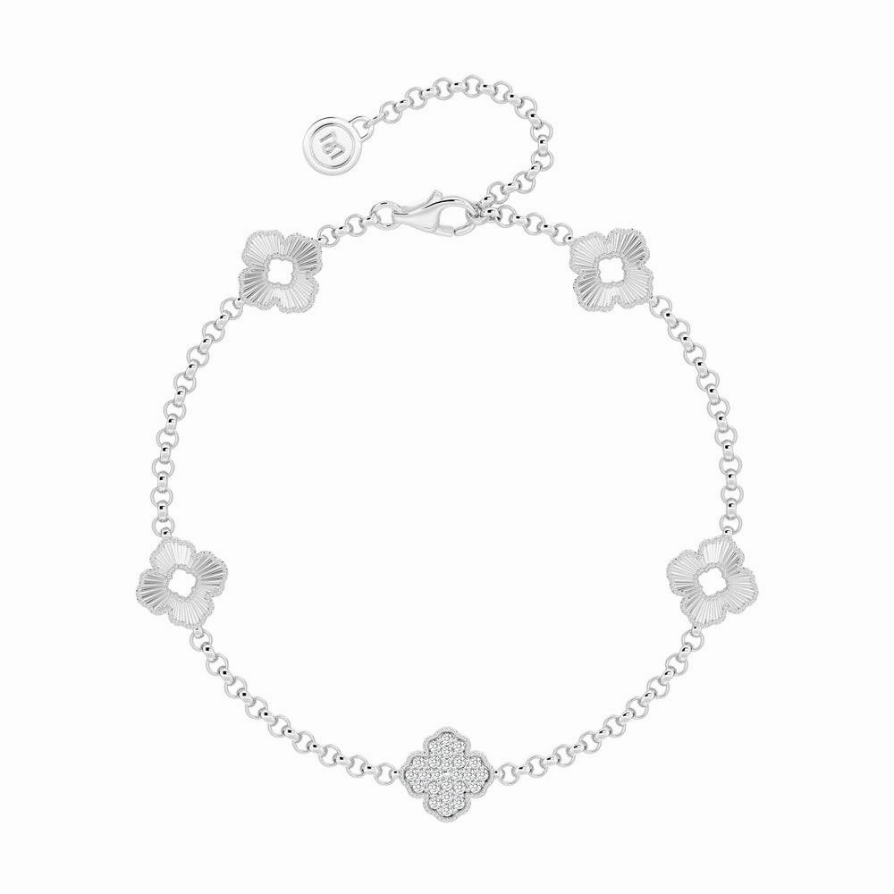 Style Detail Finest Highlight Blooming Petals Four Leaf Clover Lab Grown Diamond Bracelet