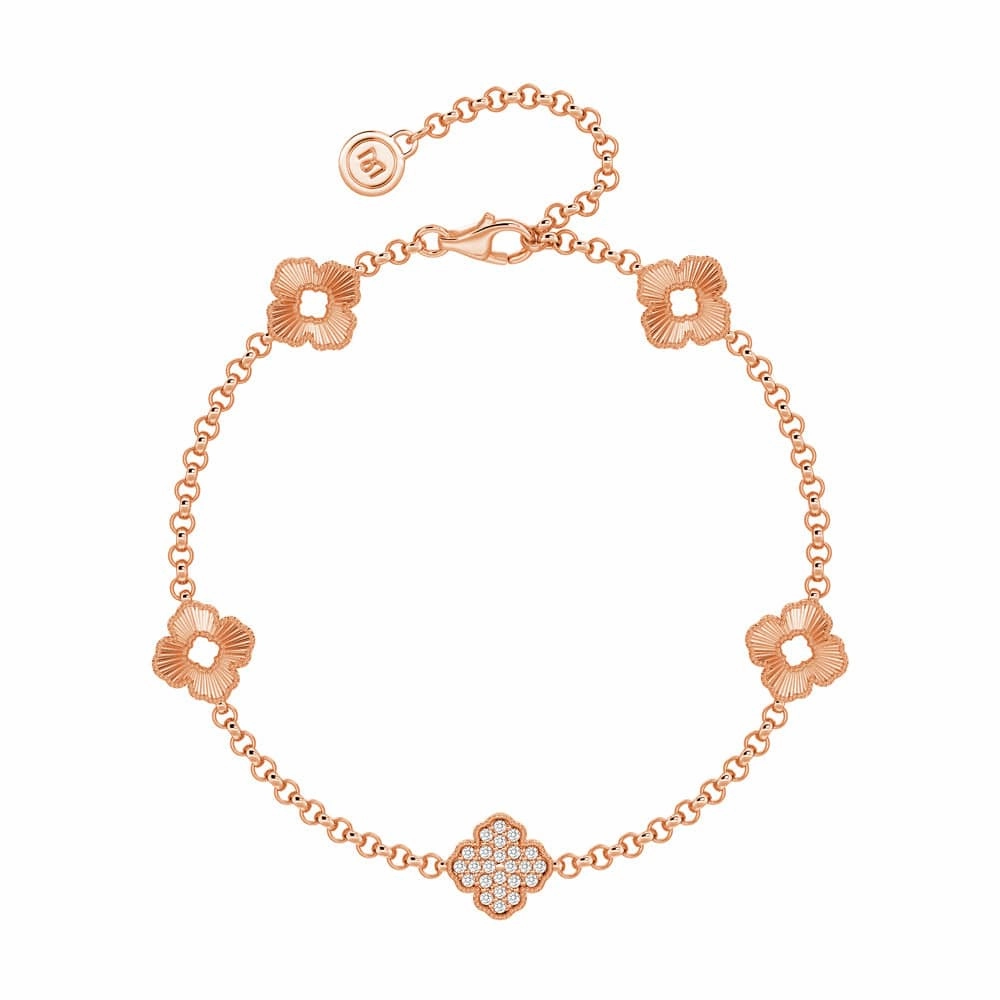 Blooming Petals Four Leaf Clover Lab Grown Diamond Bracelet Layer Look Soft Highlight