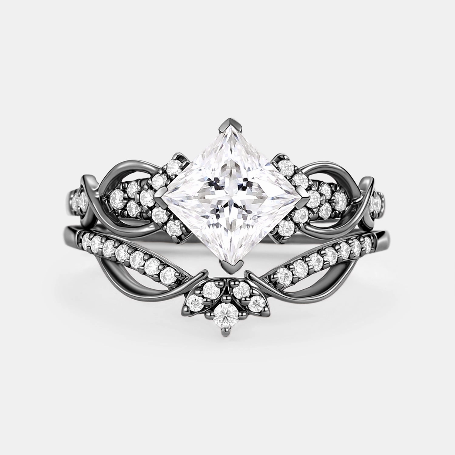 Sophisticated Embellishments Heirloom Feel Princess Cut Moissanite Twist Engagement Ring Set 2pcs