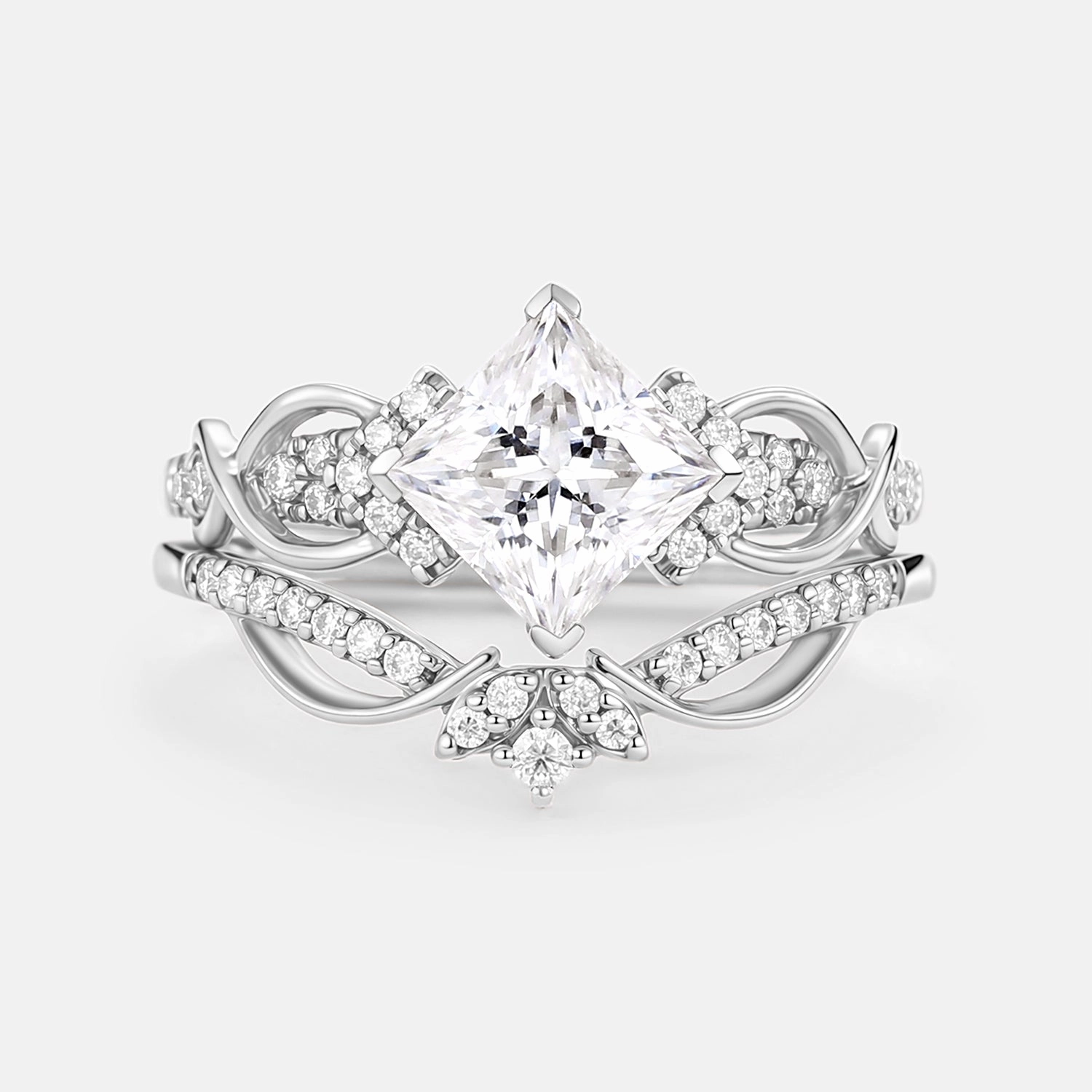 Princess Cut Moissanite Twist Engagement Ring Set 2pcs understated look Timeless Jewelry Look