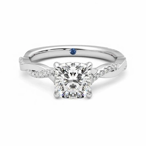 Twisted Band Cushion Cut Moissanite Engagement Ring with Hidden Anniversary Stone Accent Bold Touch Statement Fit