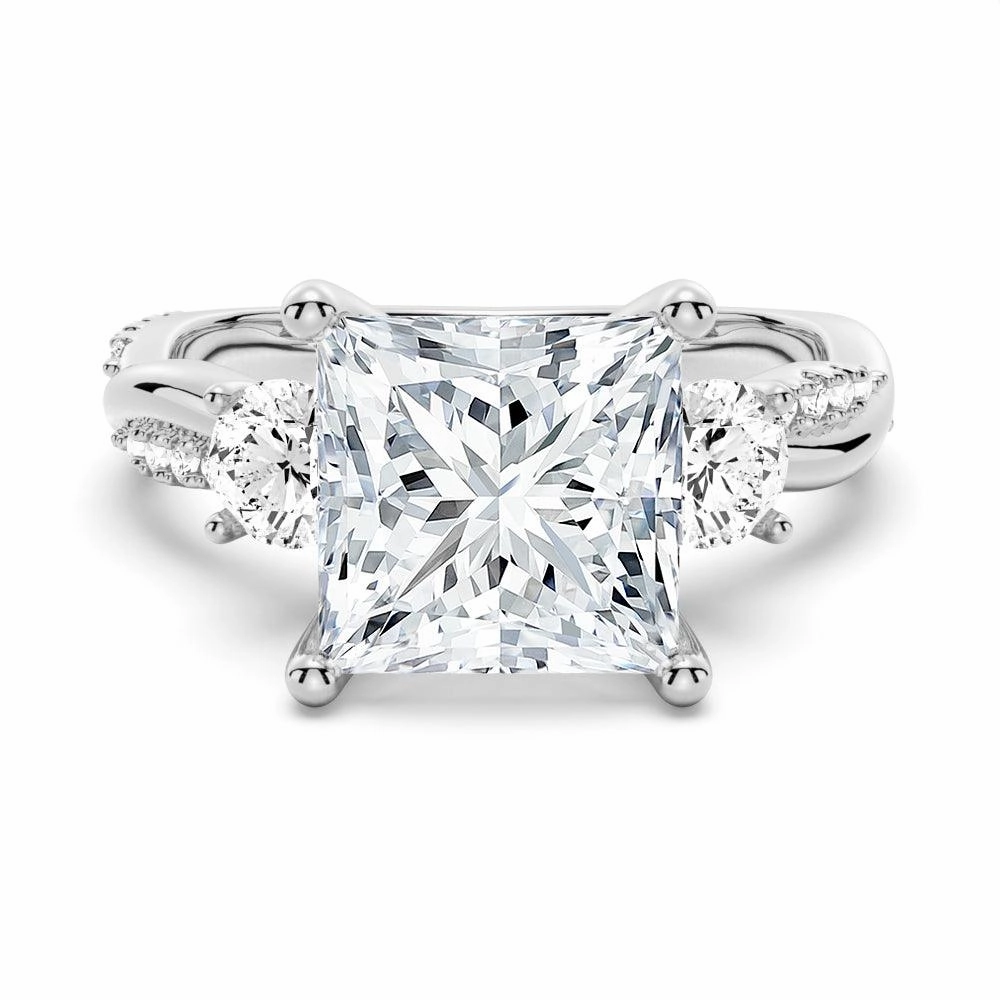 Twisted Band Princess Cut  Three Stone Moissanite Engagement Ring Special Celebration