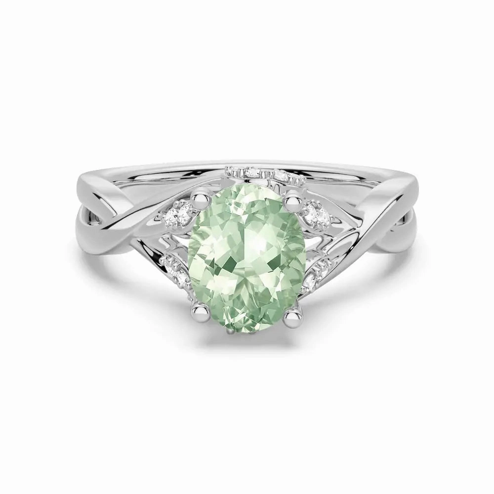 Twisted Halo Mint-Green Sapphire Ring with Milgrain Accents High Style