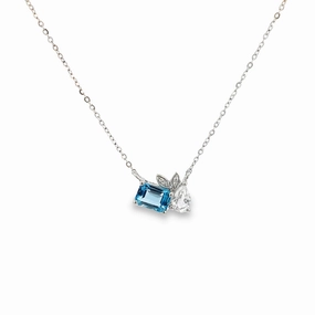 Bright Shine Polished Details Two-Stone Blue and White Topaz Diamond Necklace