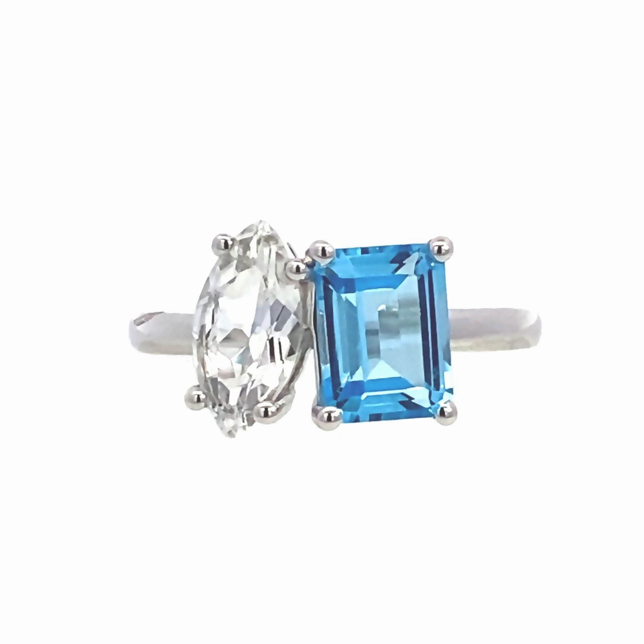 Two-Stone Blue and White Topaz Ring Fashion Must