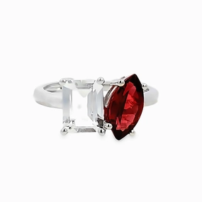 Two-Stone Garnet and White Topaz Ring Casual Wear