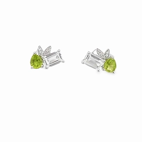 Polished Element Glam Lookbook Two-Stone Peridot and White Topaz Diamond Earrings