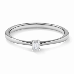 Two Tone Petite Emerald Cut Lab Grown Diamond Solitaire Promise Ring Pastel Light