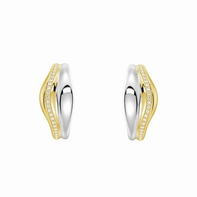 Two-Tone Semi Hoop Eearrings with Edge-Stitched Diamonds Luxury piece Daily Wear