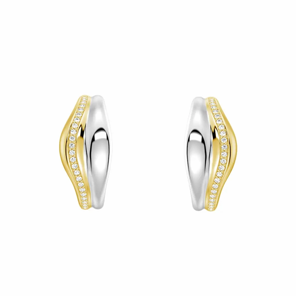 Two-Tone Semi Hoop Eearrings with Edge-Stitched Diamonds Luxury piece Daily Wear