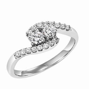 Casual Pair Luminous Accent Twogether 2-Stone Curved Bypass Diamond Ring 1/2 Cttw 14K Gold