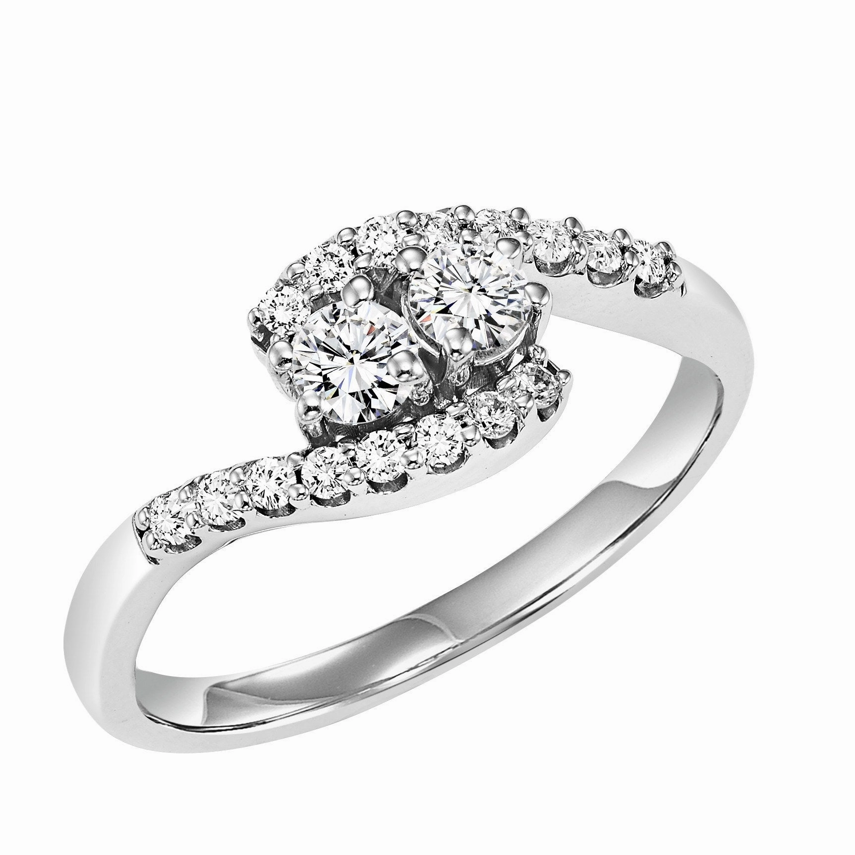Casual Pair Luminous Accent Twogether 2-Stone Curved Bypass Diamond Ring 1/2 Cttw 14K Gold