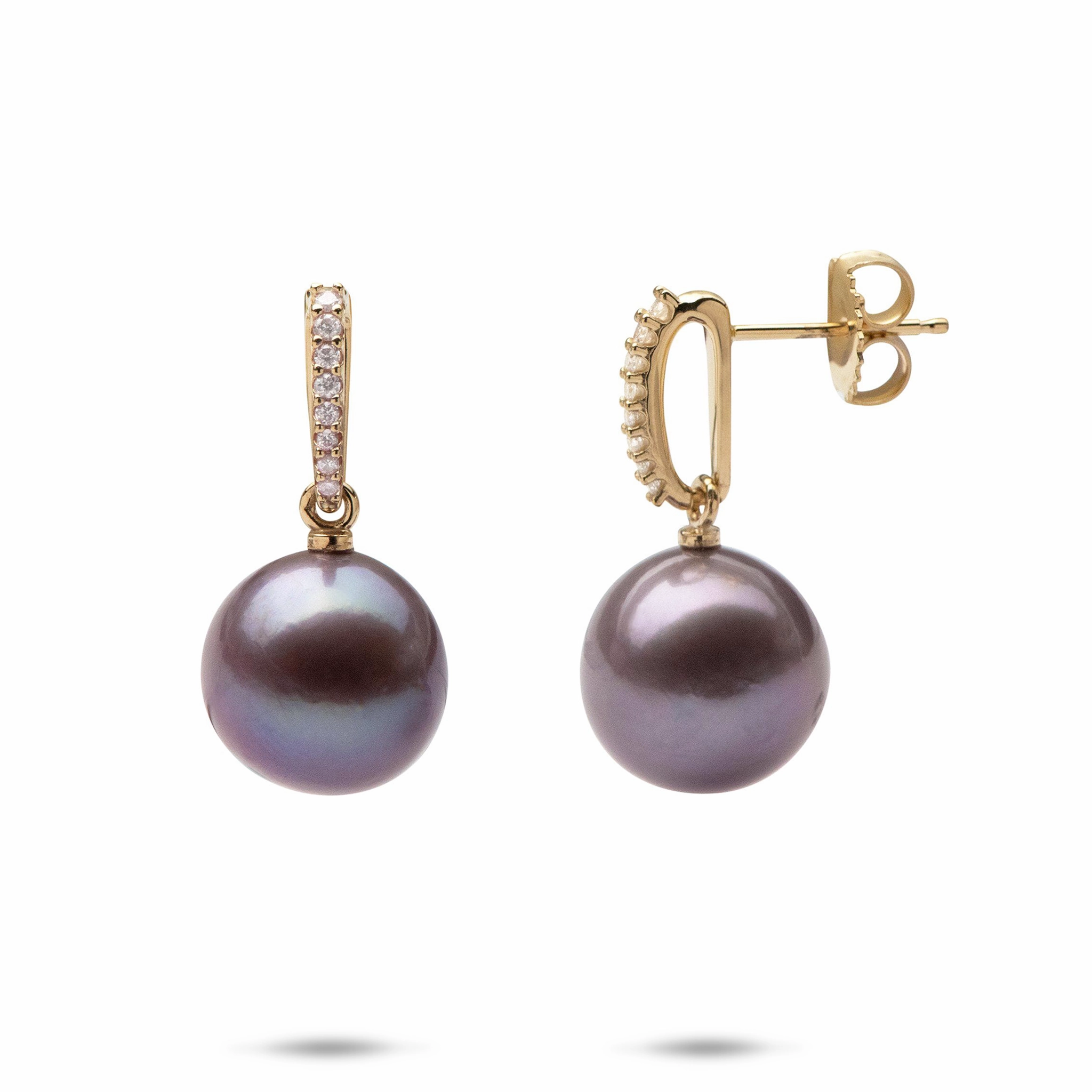 Ultraviolet Freshwater Pearl Earrings in Gold with Diamonds - 11-12mm Chic Ensemble