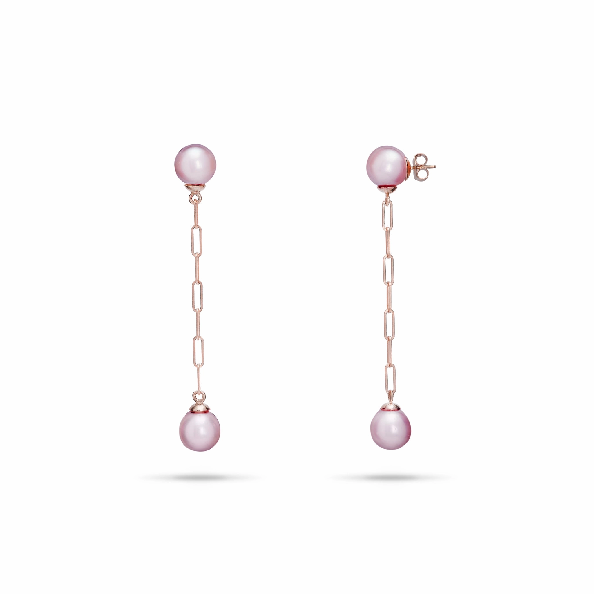 Ultraviolet Freshwater Pearl Paperclip Chain Earrings in Rose Gold - 9-10mm Exclusive Appeal