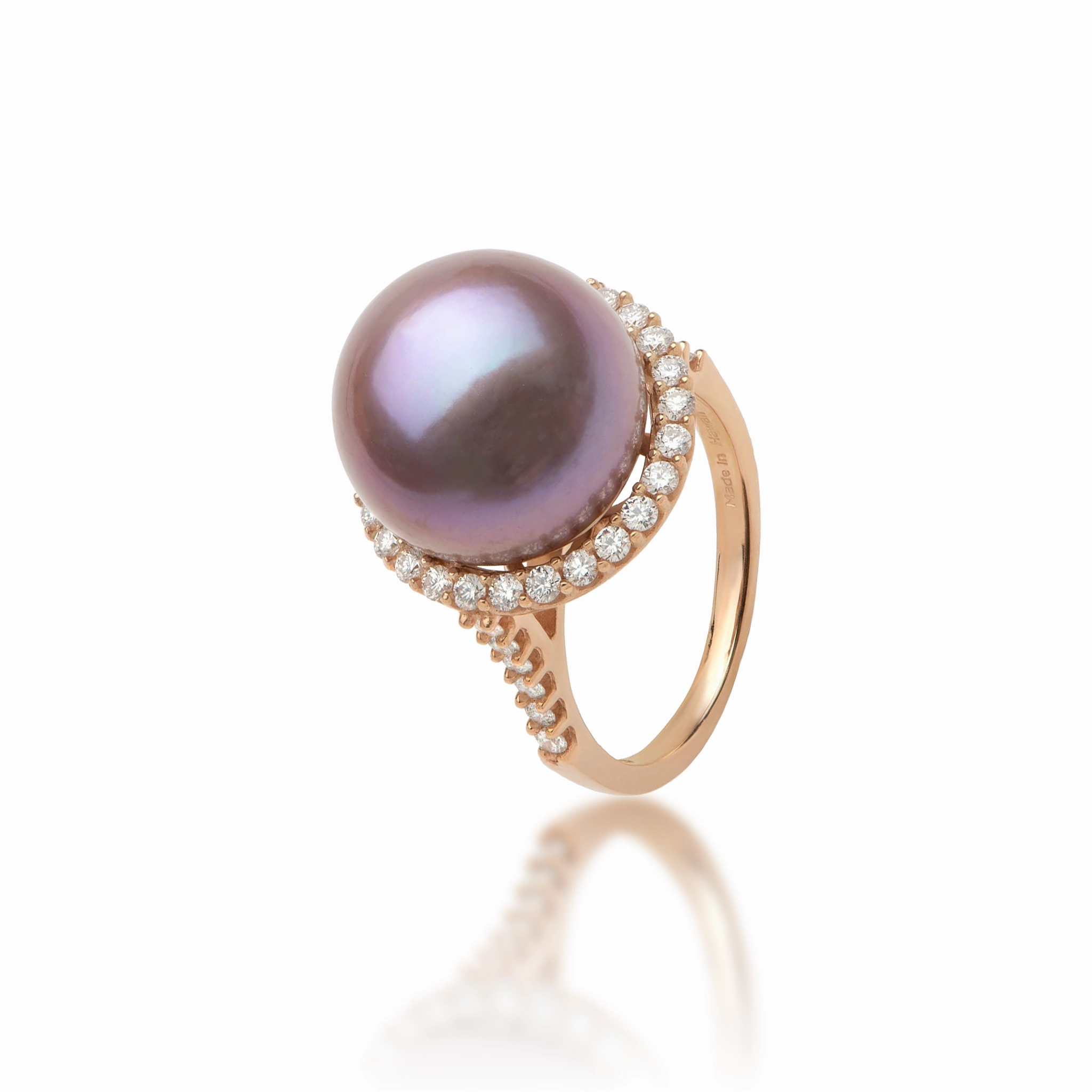 Ultraviolet Freshwater Pearl Ring in Rose Gold with Diamonds - 14-15mm Seasonal accessory Sophisticated Jewelry Pieces