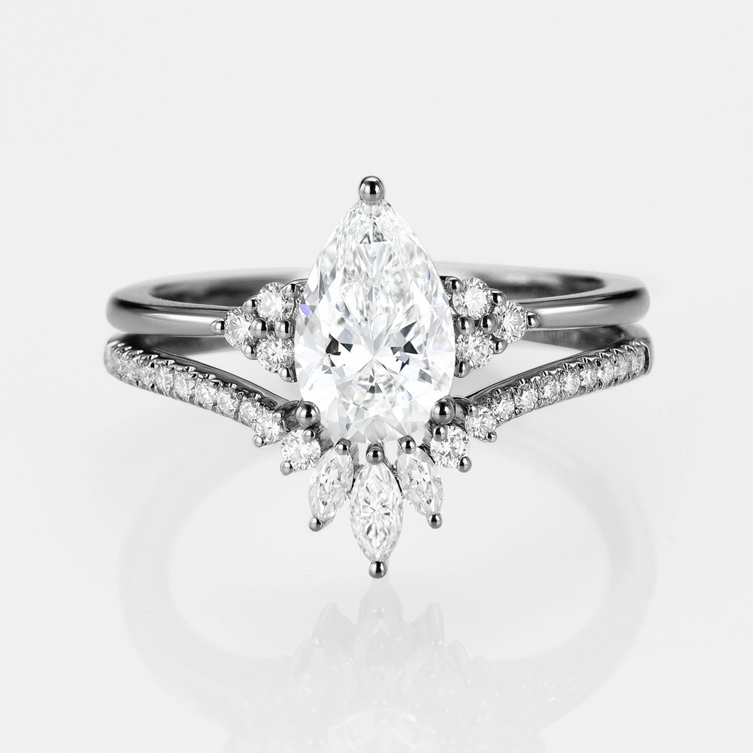 Excellent Style Low-Cost Craft Black Gold Pear Moissanite Engagement Ring Set 2pcs - Lydia