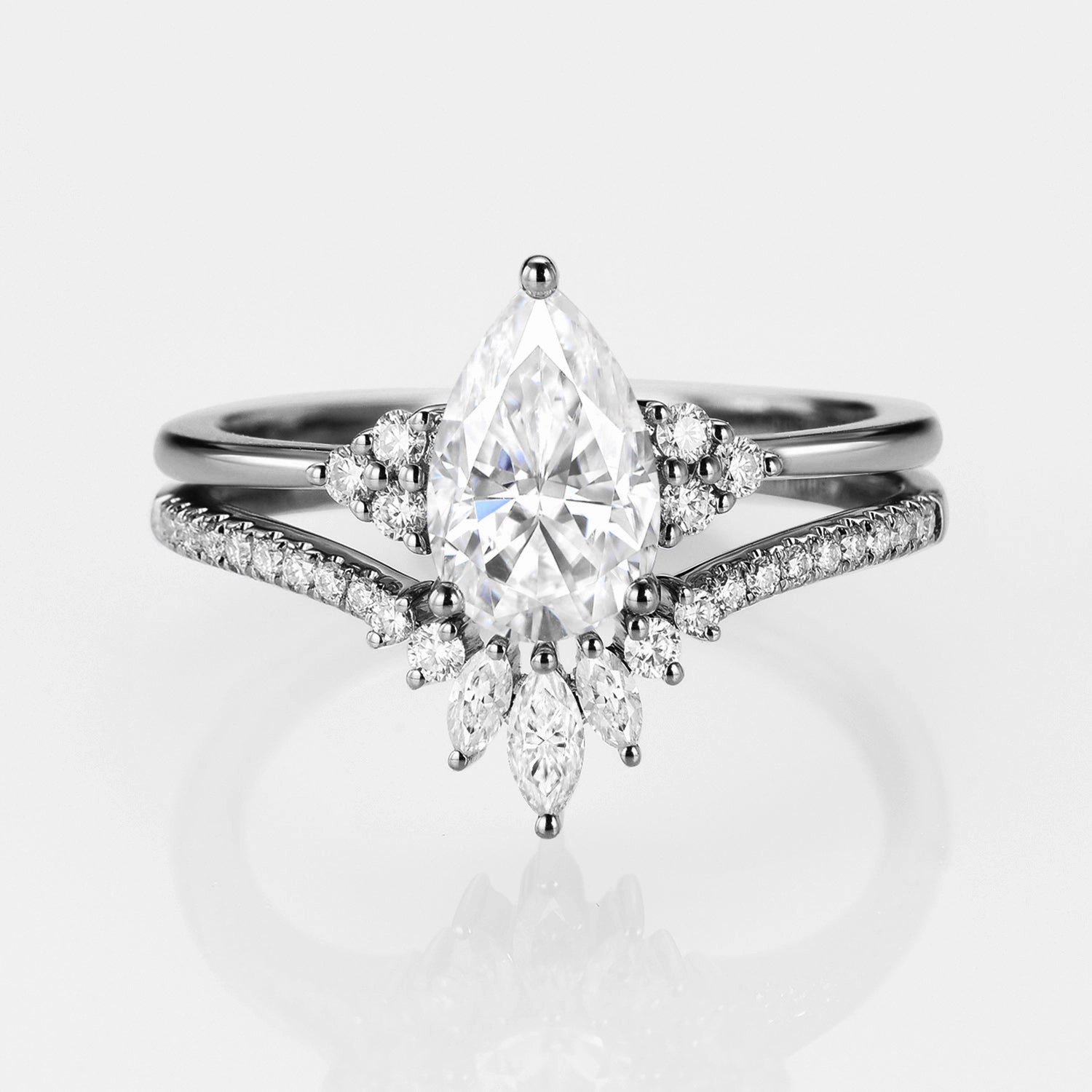 Intelligent Feature Fantastic Ornament Black Gold Pear Moissanite Engagement Ring Set 2pcs - Lydia