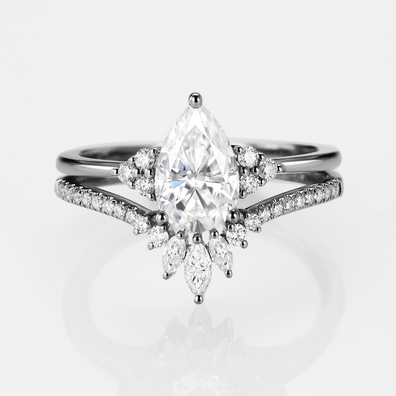 Trendy Fashion Chic Flash Black Gold Pear Moissanite Engagement Ring Set 2pcs - Lydia