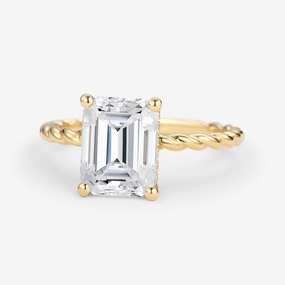 Emerald Cut Moissanite Solitaire Hidden Halo Ring Layered Glow Distinctive Touch Pieces