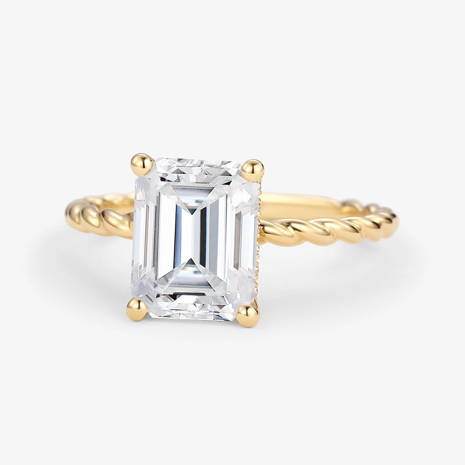 Emerald Cut Moissanite Solitaire Hidden Halo Ring Layered Glow Distinctive Touch Pieces