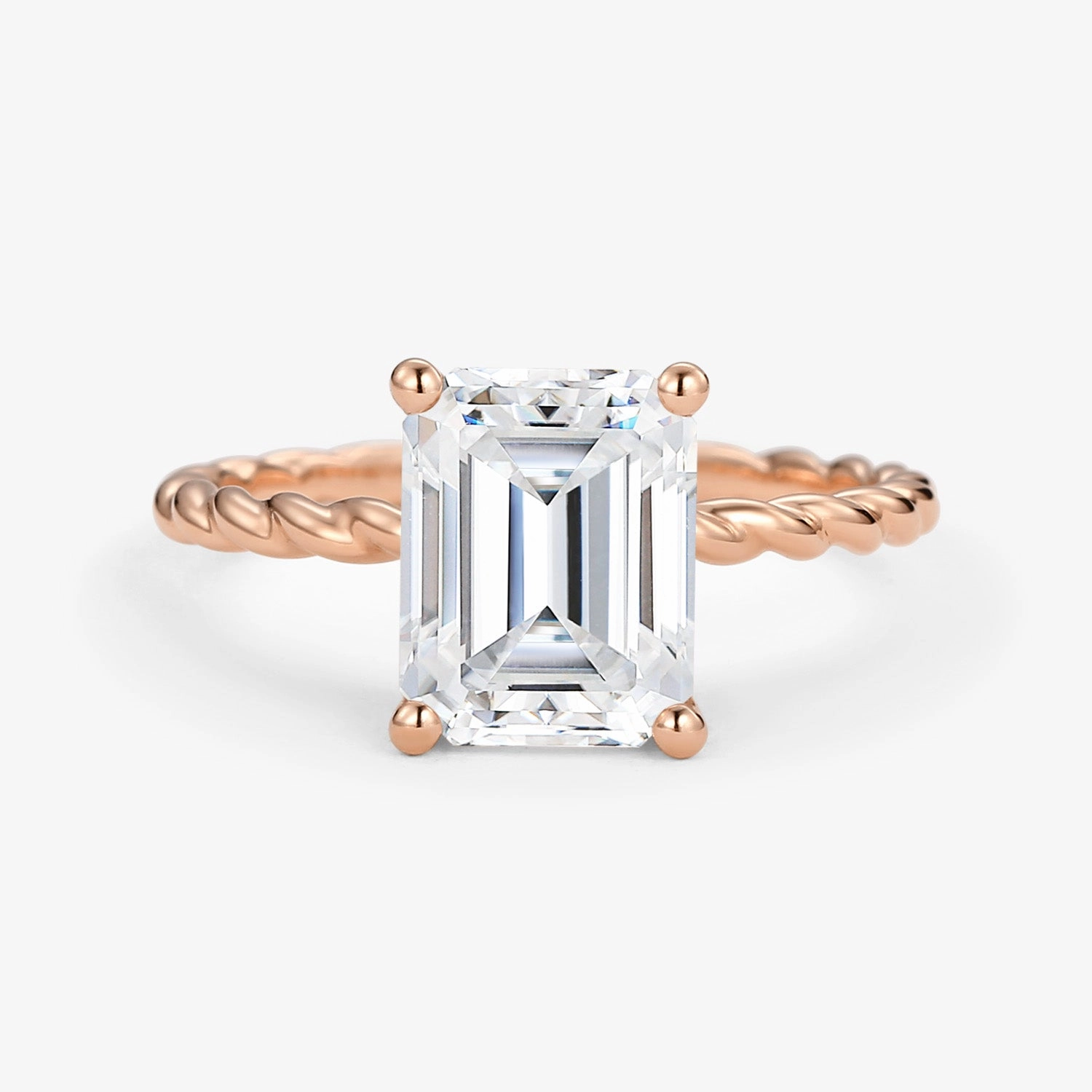 Emerald Cut Moissanite Solitaire Hidden Halo Ring Vibrant color