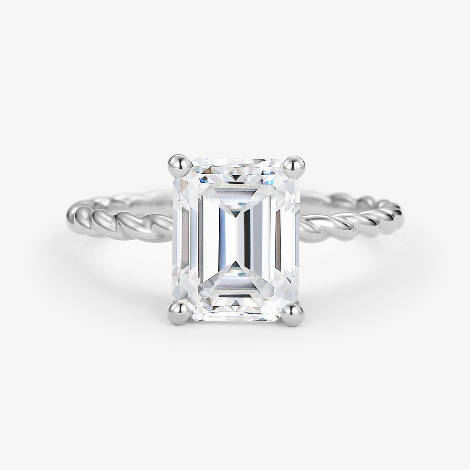 Emerald Cut Moissanite Solitaire Hidden Halo Ring Timeless Highlight Quick Match