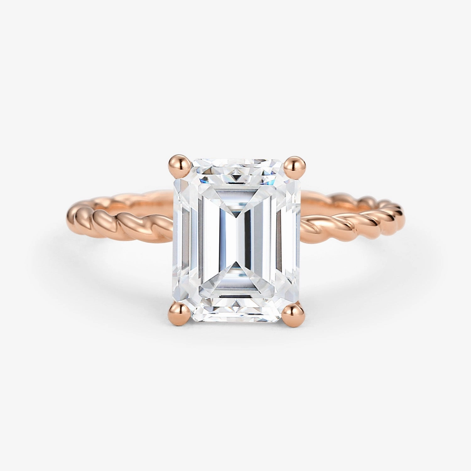 Emerald Cut Moissanite Solitaire Hidden Halo Ring Neutral Mood Luxury Detail