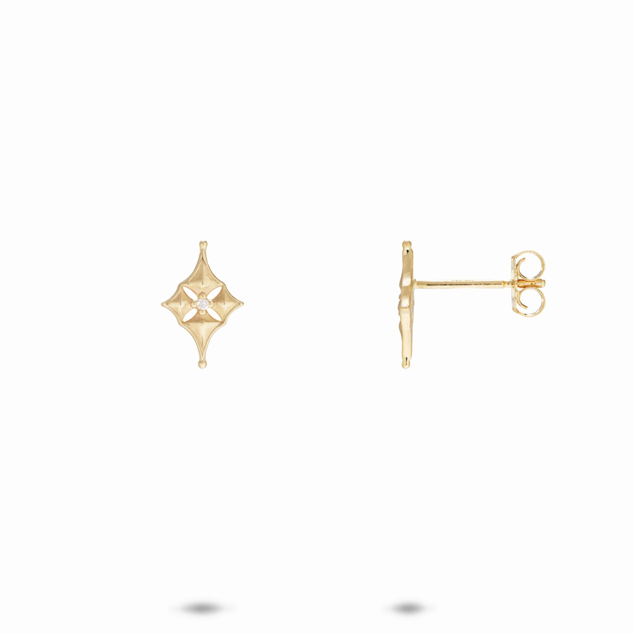 Iconic Feature Hawaiian Quilted Star Earrings in Gold with Diamonds - 10mm Golden Finish