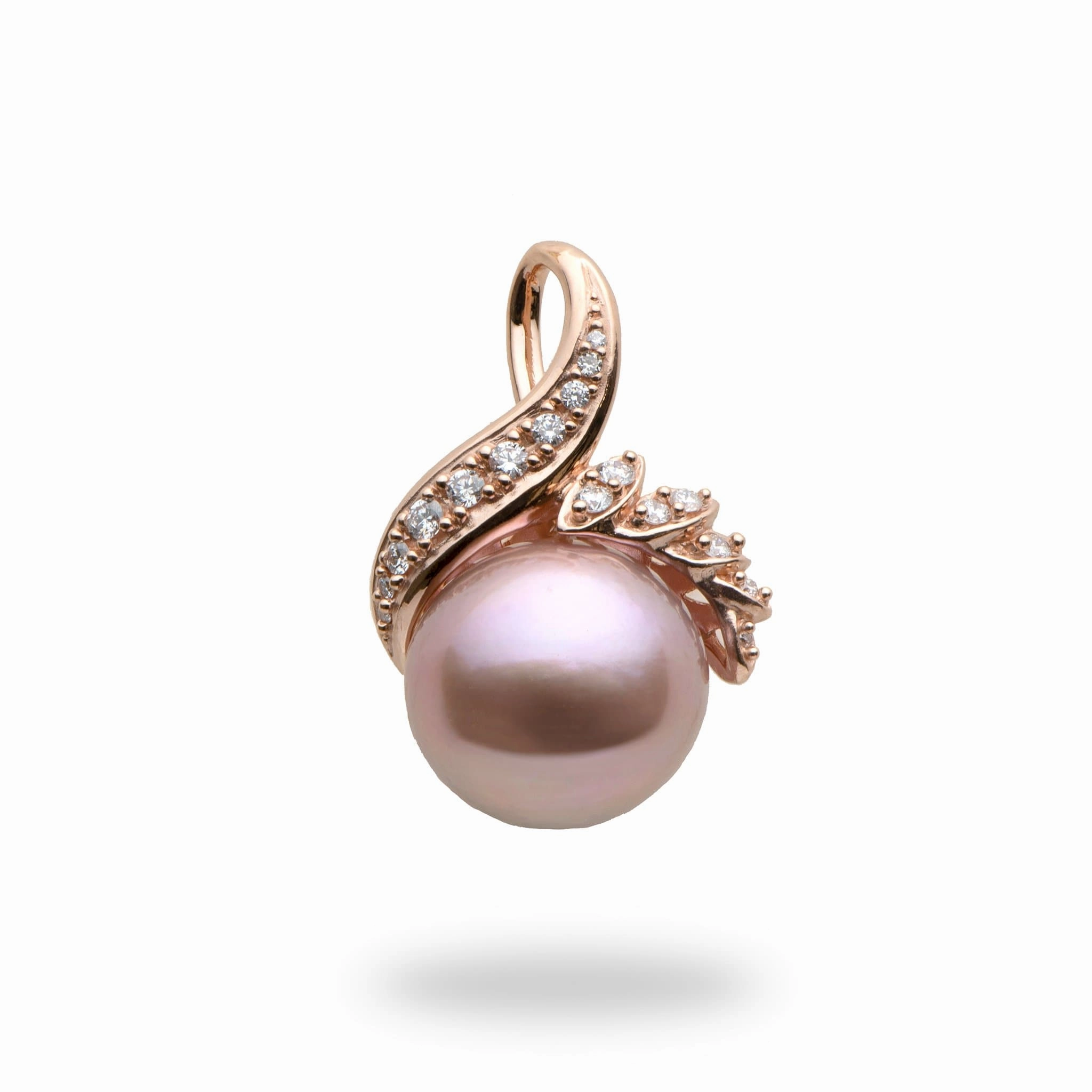 Lilac Freshwater Pearl Pendant in Rose Gold with Diamonds - 13-14mm Intricate Work Weekend Accent
