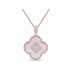 Exclusive Edge Shimmering Form 14K Rose Gold Diamond and Mother of Pearl Necklace