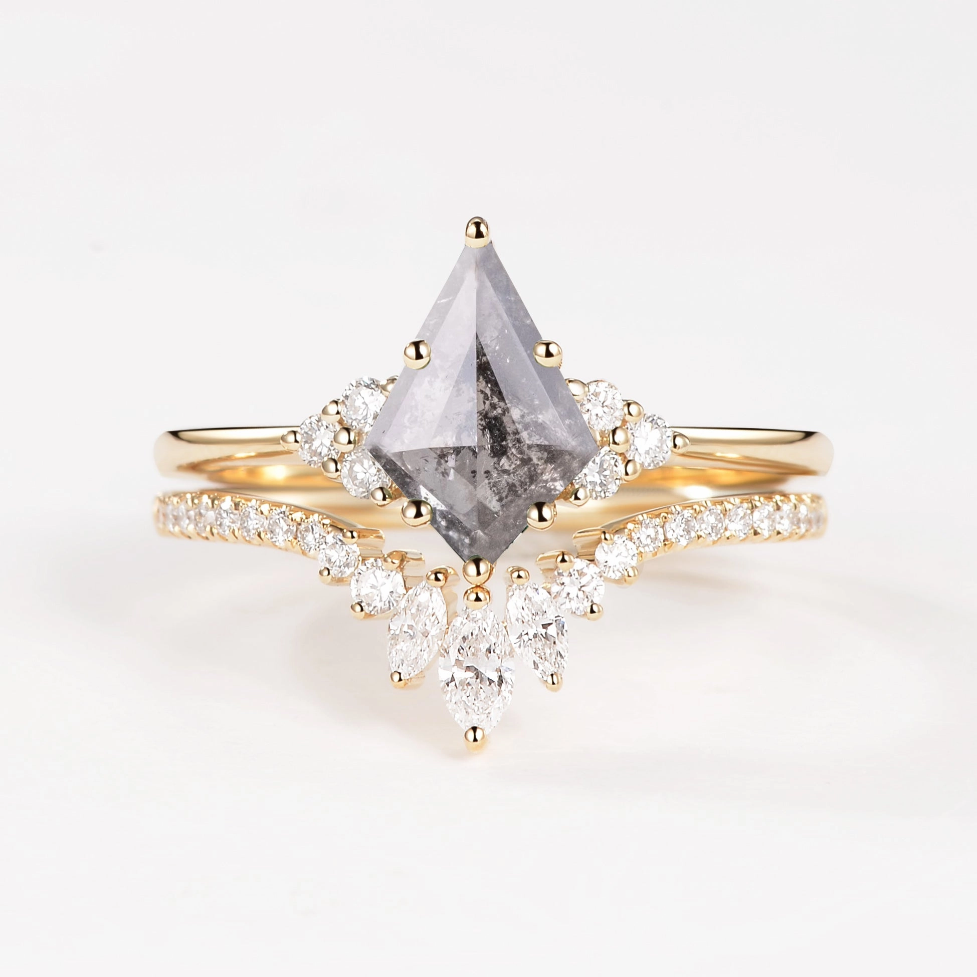 holiday season Unique Black Rutilated Quartz Engagement Ring Set 2pcs - Lydia