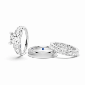 Fashion Treasures Unique Cinderella Staircase Princess Cut Moissanite Couple's Ring Set with Men's Wedding Band