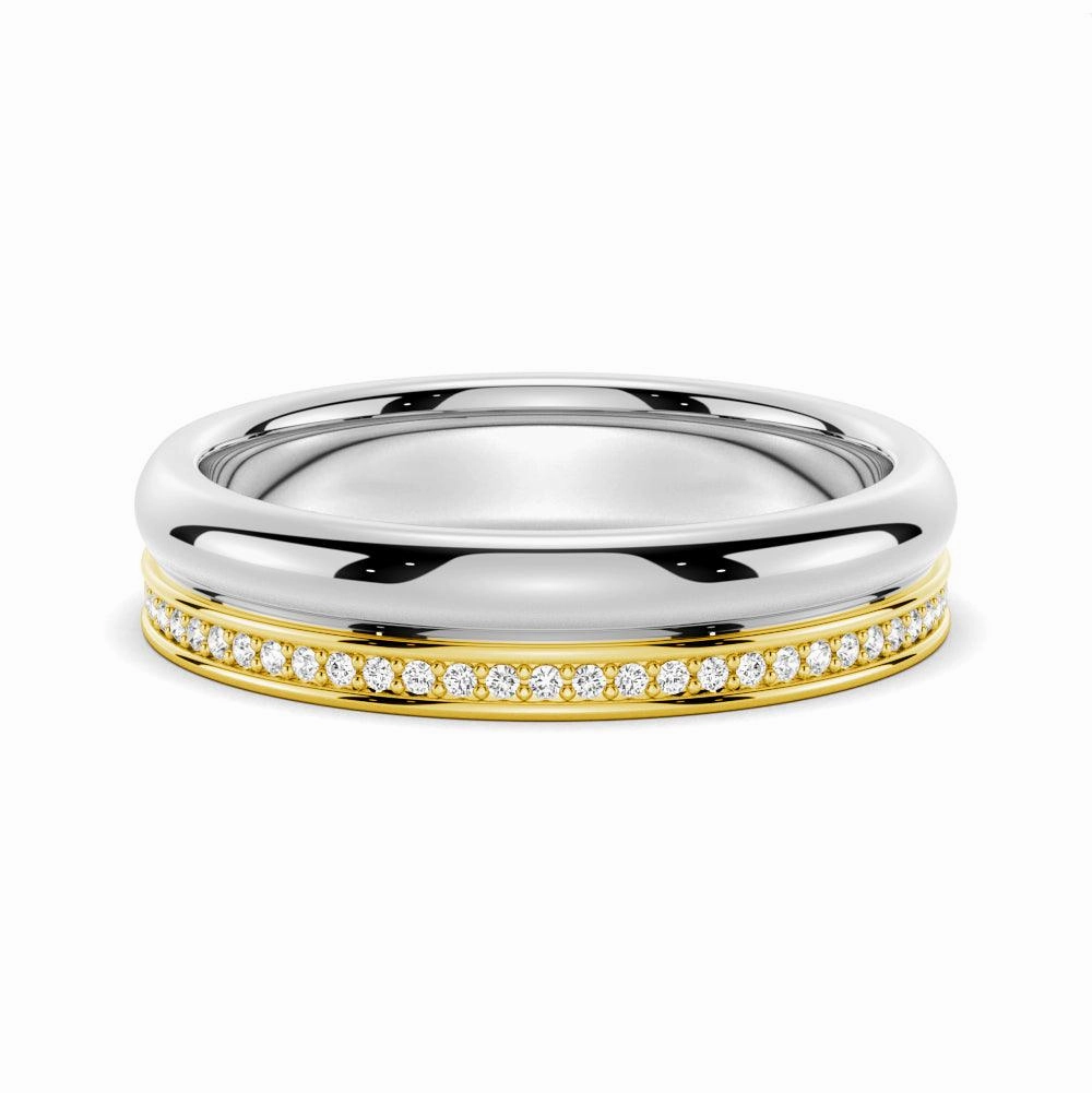 4.2mm Polished Finish Two Tone Wedding Band With Pave Edge Feminine Finish Unique Craft