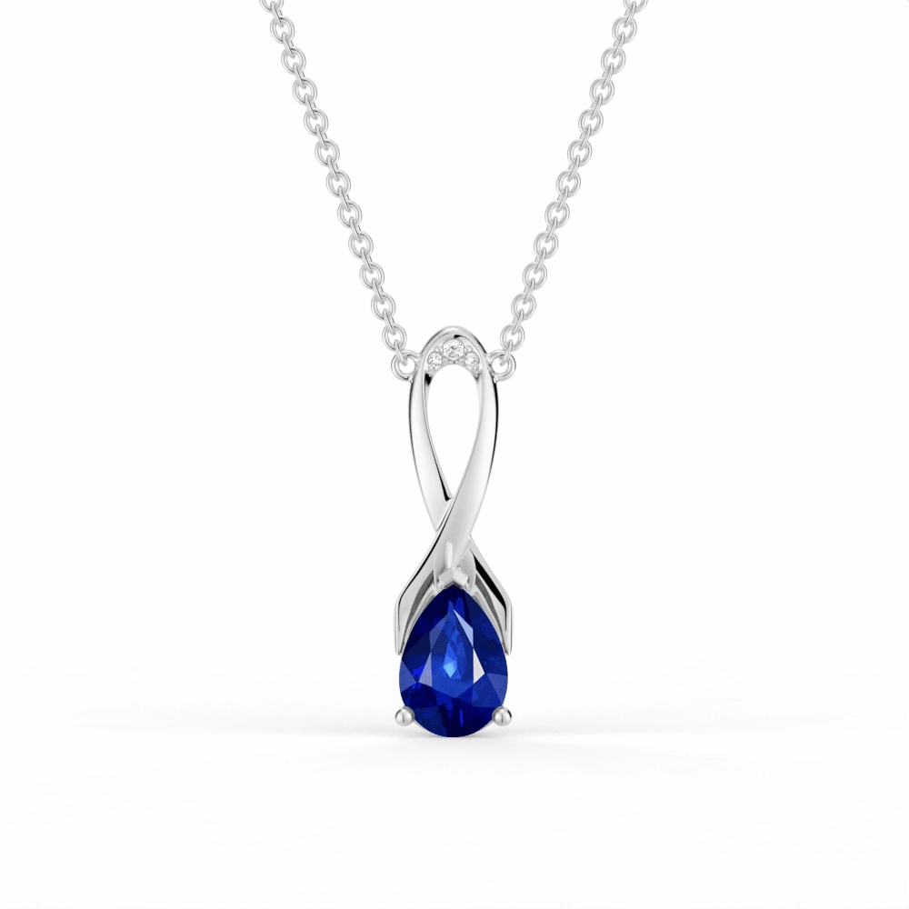"Blue For Pink" Sapphire Necklace With Ribbon Casual Design