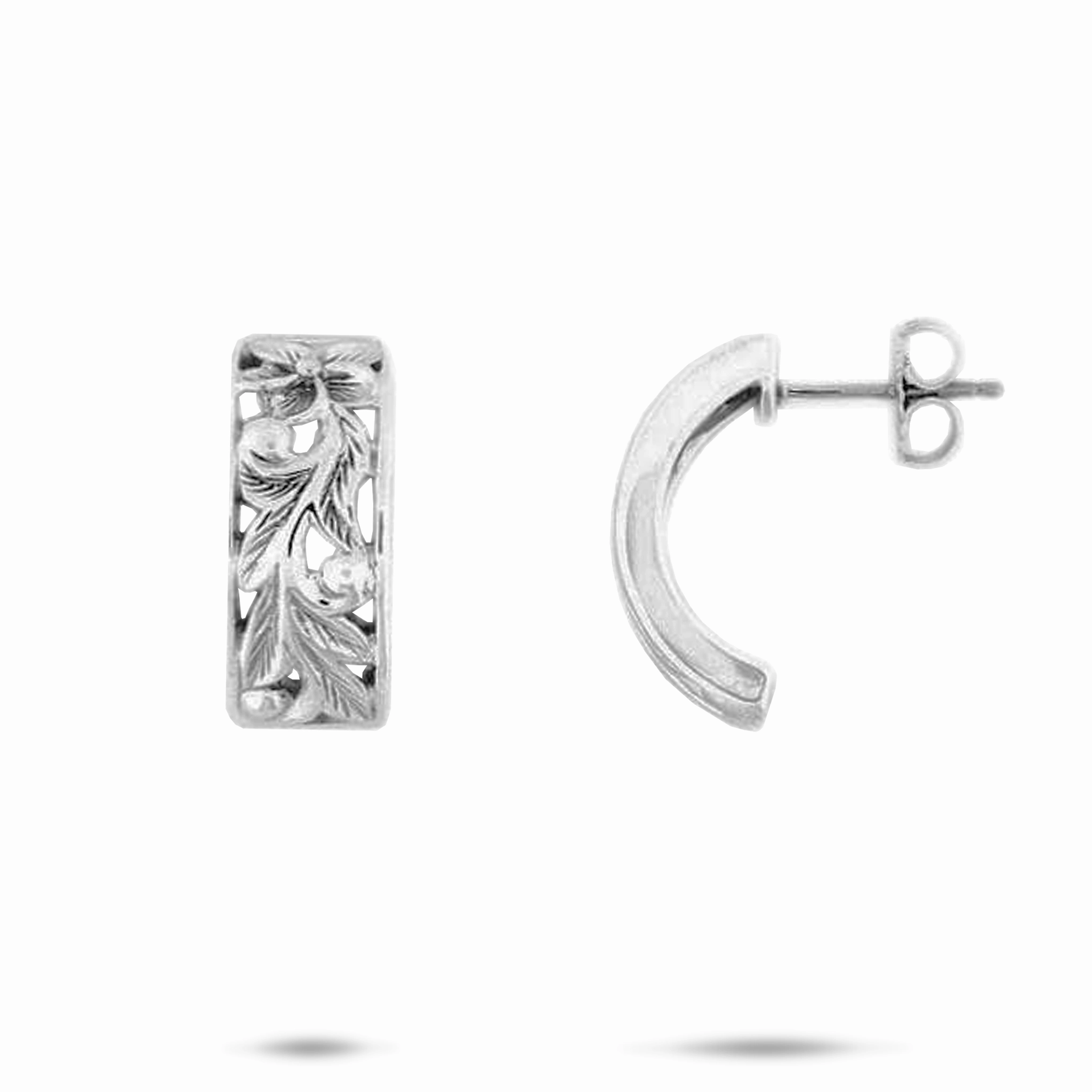 Gleaming Touch Hawaiian Heirloom Plumeria Scroll Hoop Earrings in Sterling Silver - 8mm
