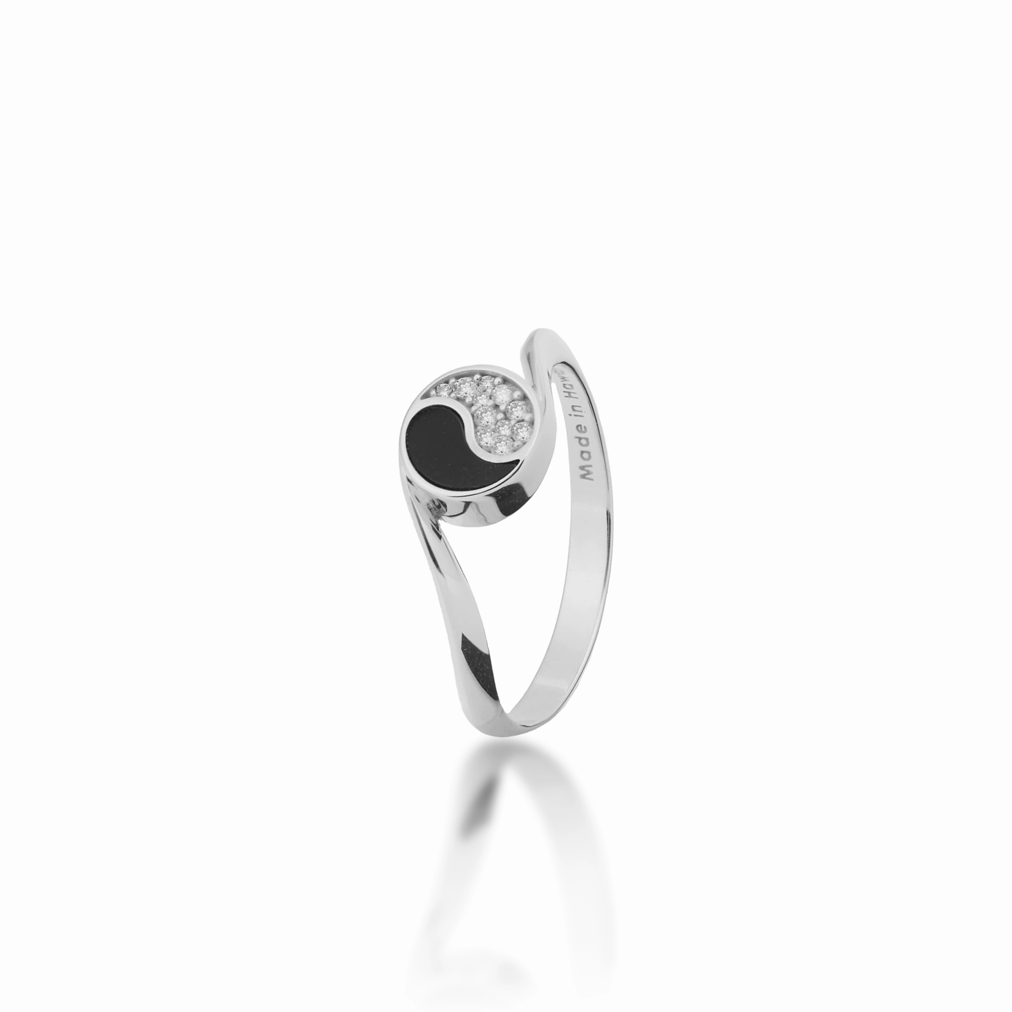 Romantic Present Everyday Look Yin Yang Black Coral Ring in White Gold with Diamonds - 7.5mm