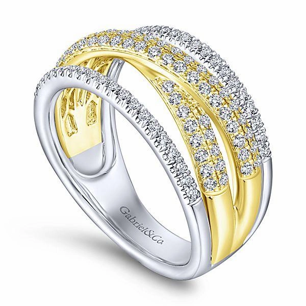2-Tone Multi-Row Crossover Diamond Ring 2/3 Cttw 14K Gold Minimal Fashion