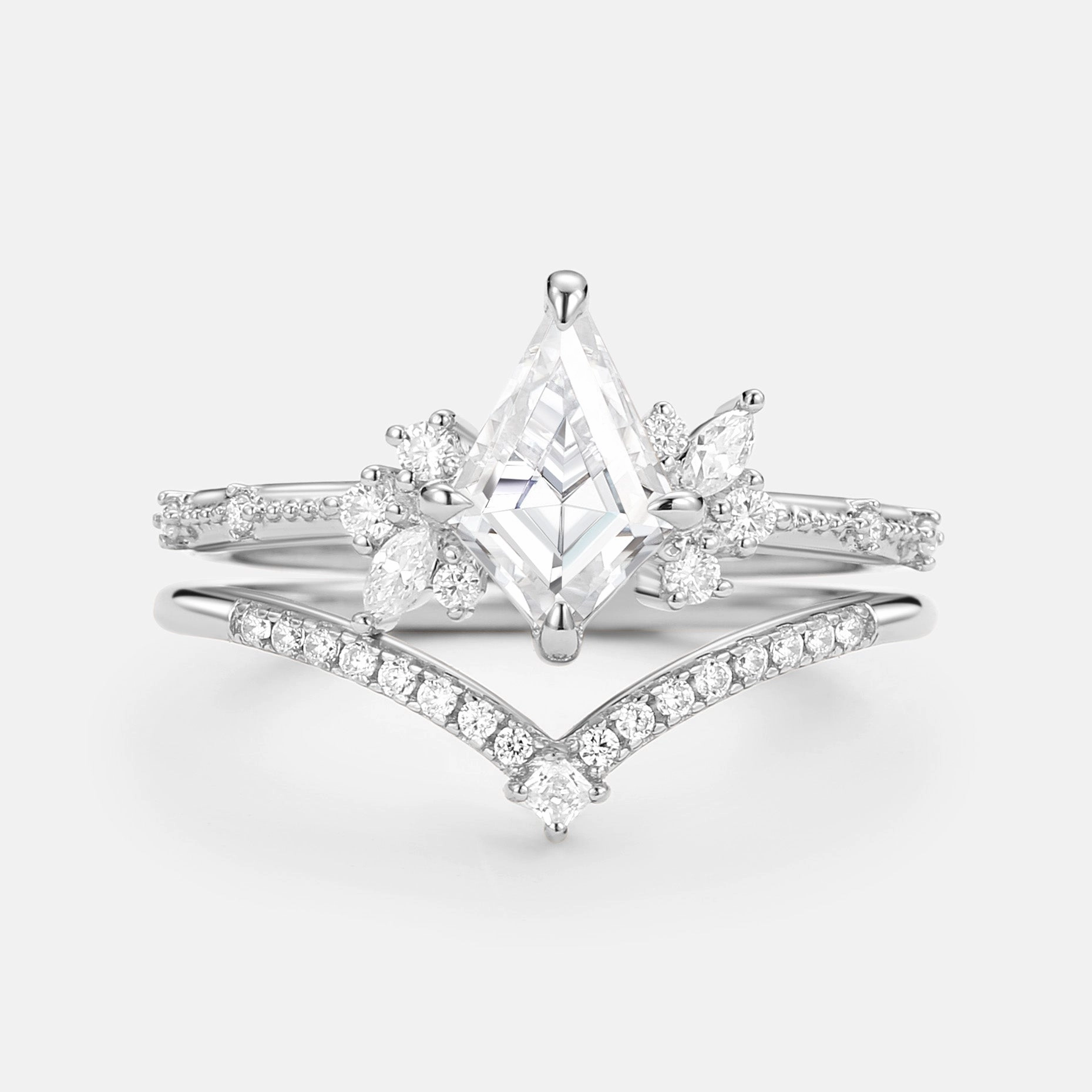 Unique Design Bold Option Unique Kite Cut Moissanite Engagement Ring Set 2pcs