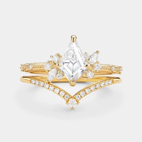 Unique Kite Cut Moissanite Engagement Ring Set 2pcs Contemporary Touch