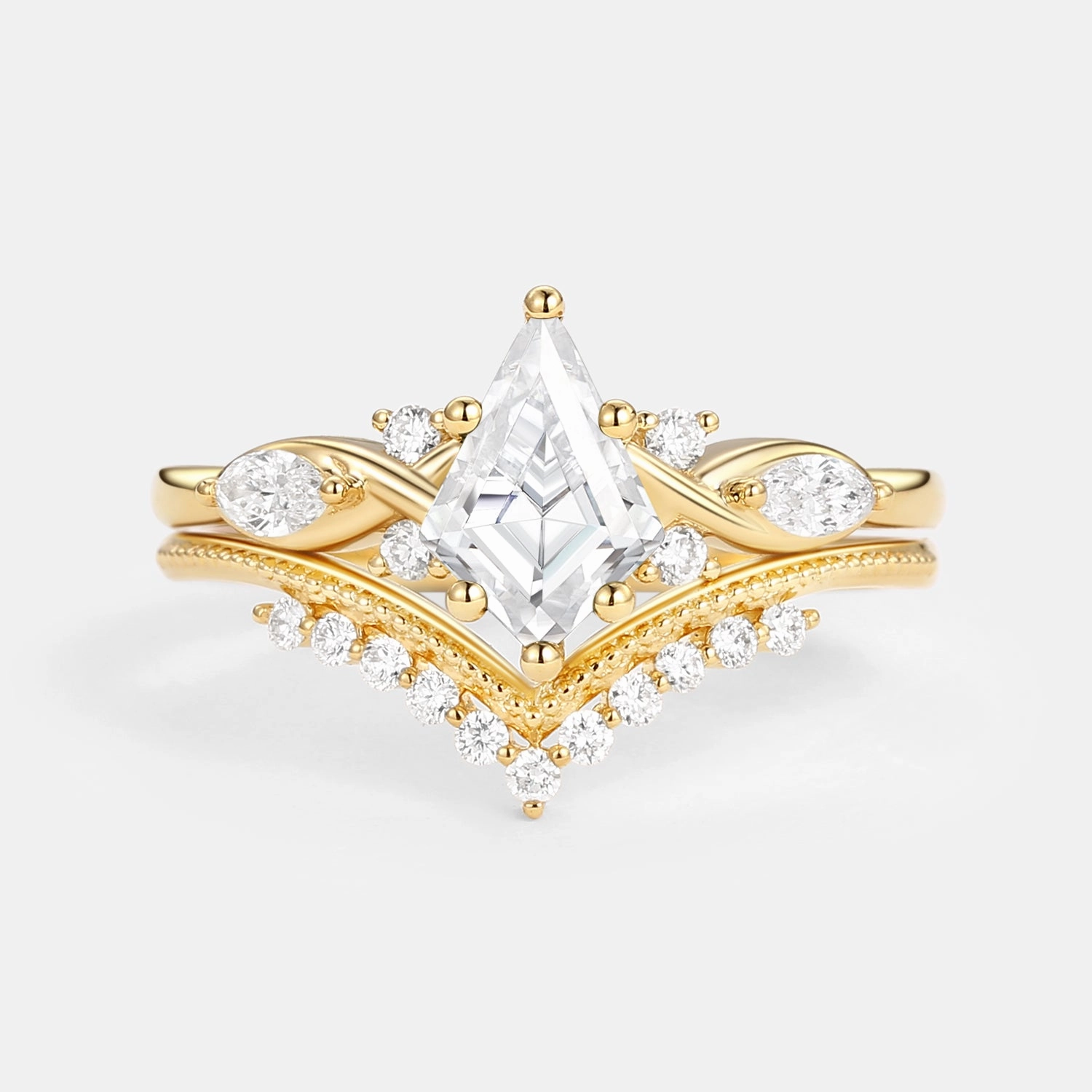 Unique Kite Moissanite Infinity Engagement Ring Sets 2pcs Allure Form