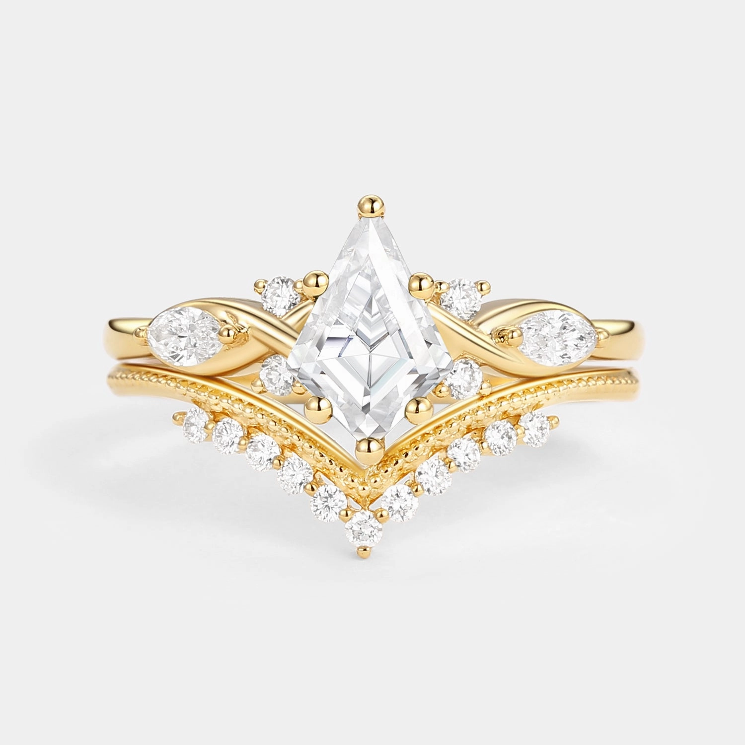 Sophisticated Shine Pieces Unique Kite Moissanite Infinity Engagement Ring Sets 2pcs