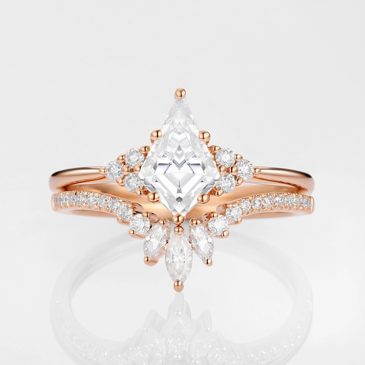 Unique Moissanite Engagement Ring Set 2pcs - Lydia Layered Spark Bridal Moment